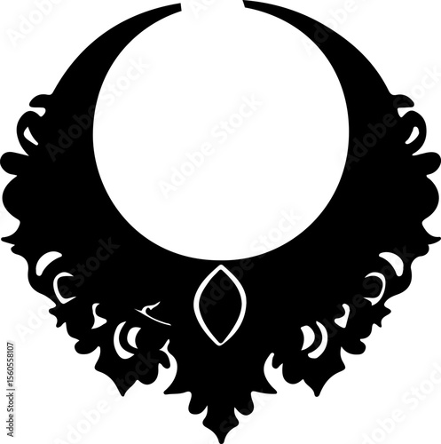 Ornamental Necklace Vector Art, Floral Jewelry Silhouette Design, Decorative Lace Necklace Vector, Elegant Ornate Collar Design, Vintage Floral Necklace Vector, Intricate Pendant Frame Art, Antique La