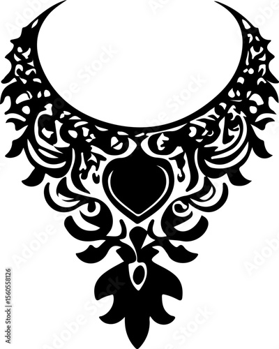 Ornamental Necklace Vector Art, Floral Jewelry Silhouette Design, Decorative Lace Necklace Vector, Elegant Ornate Collar Design, Vintage Floral Necklace Vector, Intricate Pendant Frame Art, Antique La