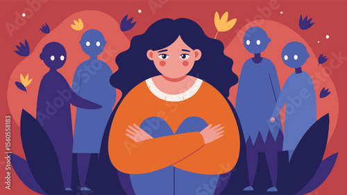 A person avoiding social events and gatherings isolating themselves due to the emotional scars caused by body shaming.. Vector illustration
