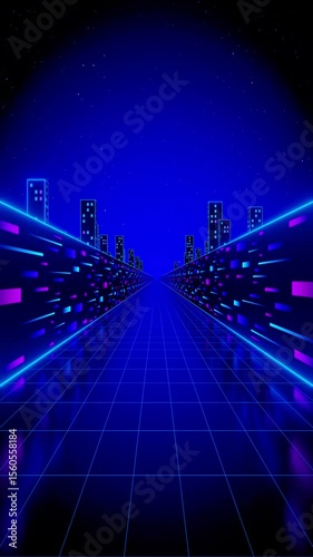 Moving forward inside retro 80s style game tunnel - 3D 4k vertical animation (2160 x 3840 px)