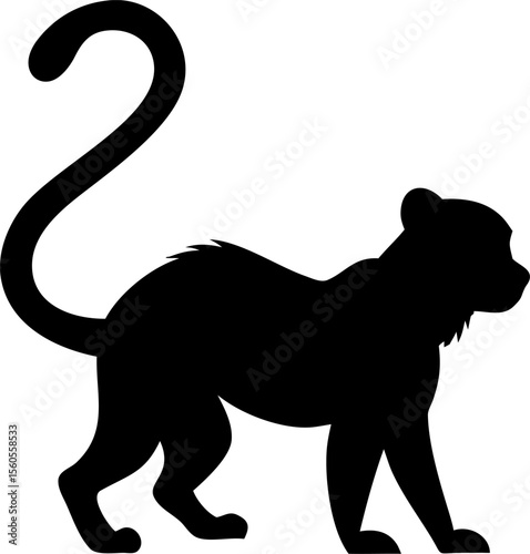 Isolated vector illustration of wild feline silhouettes, including black panthers and lions, alongside domestic animals like dogs and horses