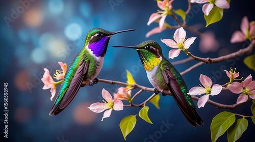 Mystic Hummingbirds on Dogwood Blooms in Ethereal Garden Twilight

