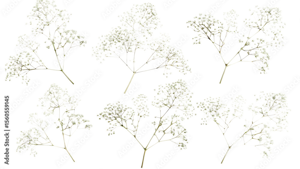 Obraz premium delicate clusters of small white baby breath flower isolated on white background PNG, AI GENERATED