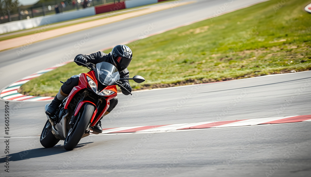 Fototapeta premium Motorcycle practice leaning into a fast corner on track, realistic. White tone