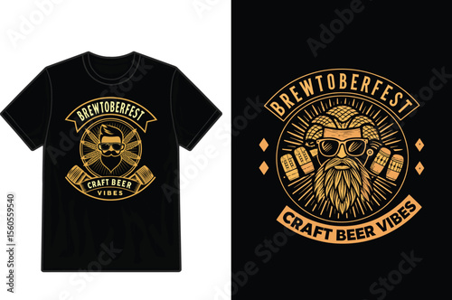 Brewtoberfest Craft Beer Vibes T Shirt Design with Bearded Man and Beer