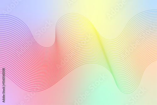 Abstract Rainbow Wave Design: A flowing, colorful wave gracefully dances across a soft, pastel background, exuding a sense of tranquility and modern elegance. 