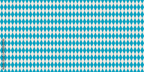 Vector checkered seamless pattern. Blue and beige harlequin background. Germany's Octoberfest festival ornament. Simple Oktoberfest chequered texture with rhombuses, diamonds, check. Repeated design