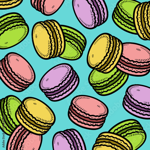 Macaroon background, pattern set. Collection icon macaroon. Vector