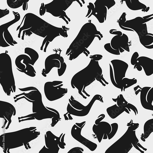 Farm animals background, pattern set. Collection icons farm animals. Vector