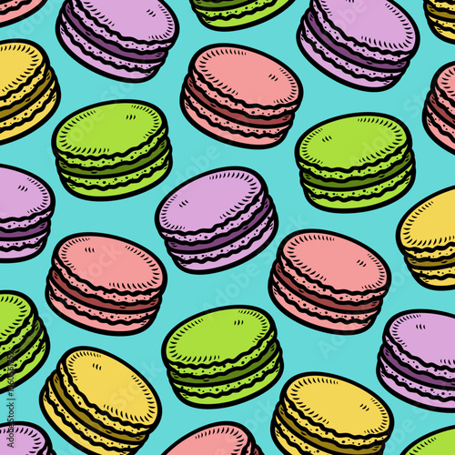 Macaroon background, pattern set. Collection icon macaroon. Vector