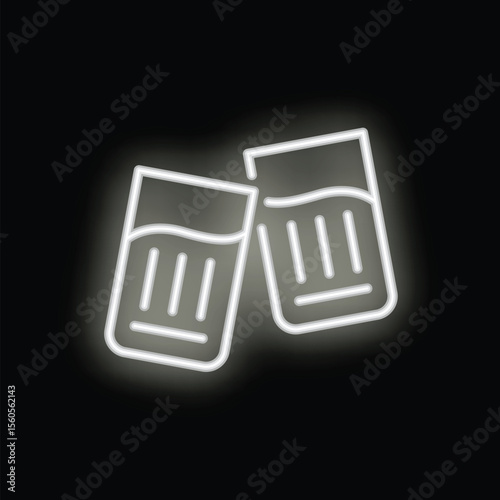Two glasses with a beverage inside making a toast, represented with a white neon light style over a black background