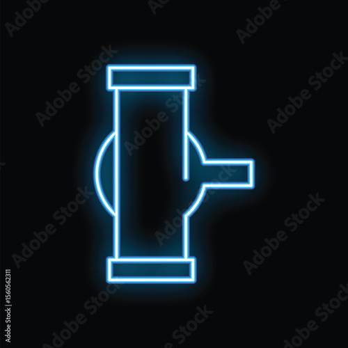 Glowing neon line industry metallic pipe icon isolated on black background plumbing water pipeline gas pipeline sewage pipe vector illustration