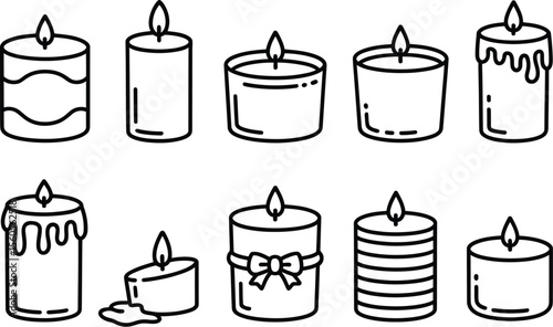 Candle vector illustration set for decoration and design element with different shapes and styles