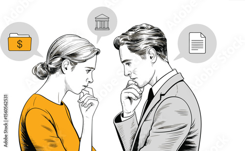 Illustration of financial planning and investment strategy for couple thinking about retirement funds