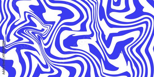 Blue Wavy Lines Abstract Background in Trendy Retro Psychedelic Style. Twisted, Swirled, and Distorted Vector Texture Pattern