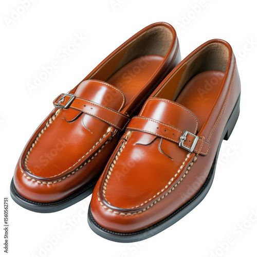 Wallpaper Mural Pair of Brown Leather Buckle Loafers on Transparent Background Torontodigital.ca