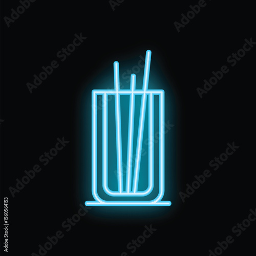 Blue neon sign representing an aroma diffuser with incense sticks, creating a modern and stylish atmosphere