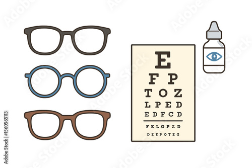 Eye test chart with glasses and eye drops illustration vector icon isolated illustration