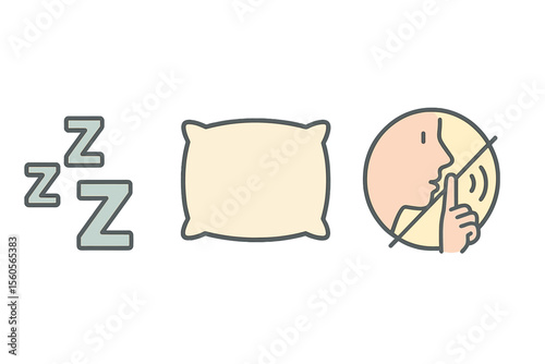 Sleep icons - zzz, pillow, silence symbol for rest and quiet vector icon isolated illustration