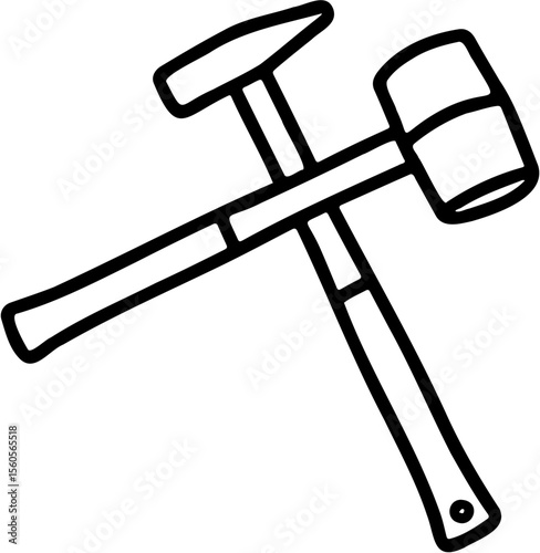 Fototapeta vector line art illustration of two crossed hammers, isolated on white