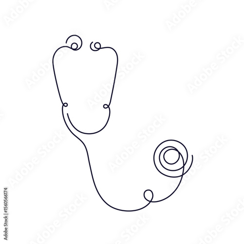 Stethoscope. Continuous art line sign Medical tool
