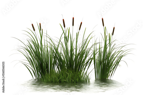 Fototapeta Naklejka Na Ścianę i Meble -   cattails and grass water edge isolated on white background PNG, AI GENERATED