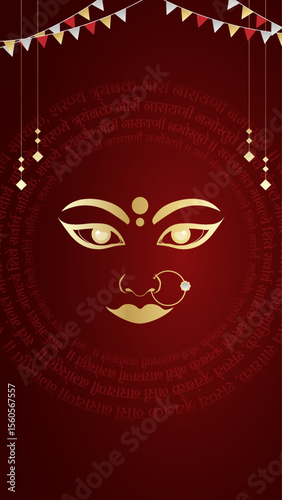 Maa Durga mantra with face in Sanskrit Translation In English Happy Navratri and "Lord Shiva asked for all the blessings"