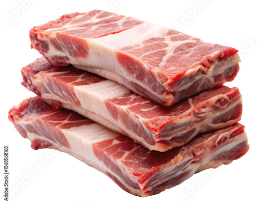 Raw Pork Spare Ribs Isolated on Transparent Background