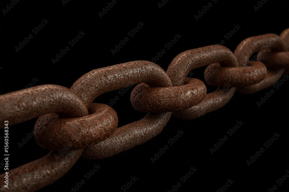 Fototapeta premium Rusted Iron Chain on Black Background for Industrial Texture