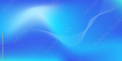 Abstract blue gradient background with shining lines waves. Minimalist background for banner, poster, cover, brochure, flyer, website