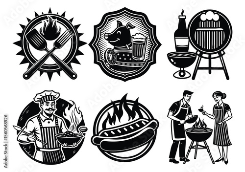 BBQ Dad with Beer Vector Illustration  Funny Grill Master T-Shirt Design.