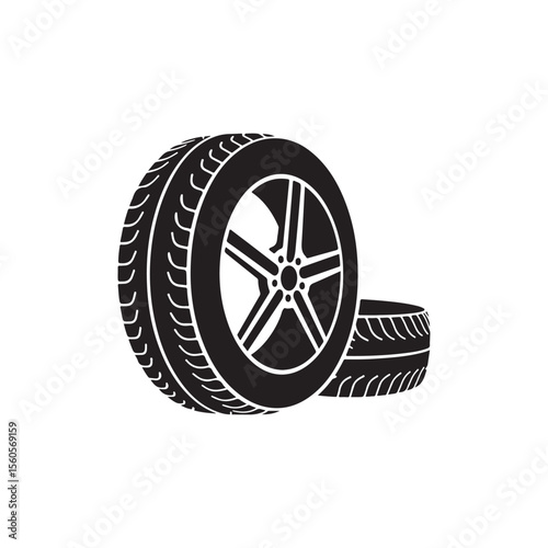 Black vector icon depicting tires set, perfect for automotive or transportation design elements.