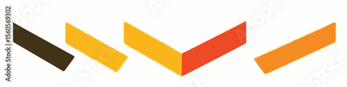 
A minimalist abstract design featuring a series of segmented, angular shapes in shades of brown, yellow, and orange, suggesting a progression or flowing motion.