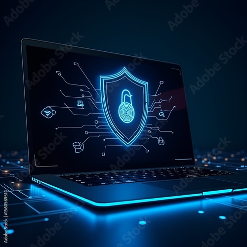 Wallpaper Mural Secure Laptop with Fingerprint and Shield Icon for Wireless Protection Torontodigital.ca