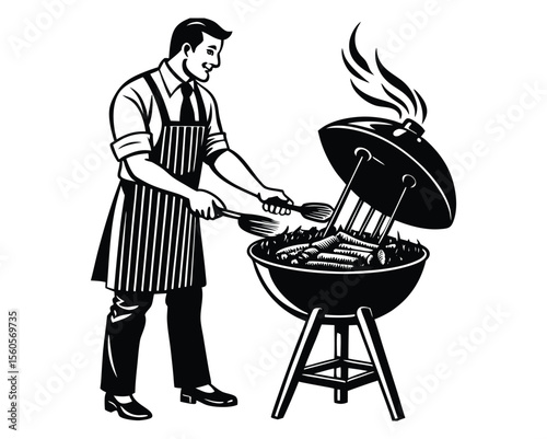 BBQ Skull Logo Vector Illustration |Grilling Master Emblem with Fire and Meat.