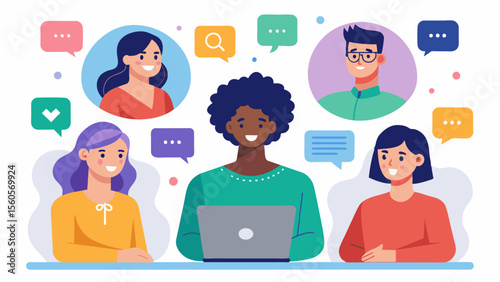 A virtual discussion forum where community members share tips and advice for building selfconfidence and combatting negative body image.. Vector illustration