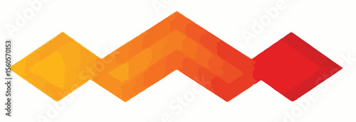 A stylized abstract design featuring connected diamond and chevron shapes in a gradient from yellow to orange and red, suggesting a wave or progression.