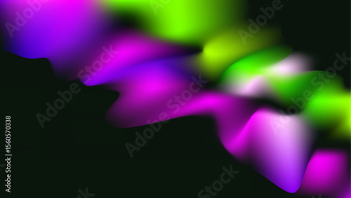 Bright fluid violet, black, neon green background. Abstract defocused purple pink wave. Glitch Art trippy digital screen. Backdrop. Royal banner. Template. Luxury texture. flyer. Virtual Reality. VR.