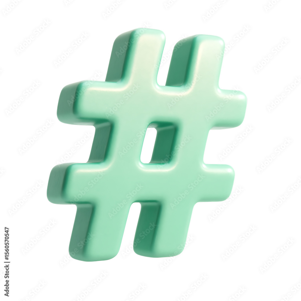 Fototapeta premium A mint green hashtag symbol, isolated on transparent background