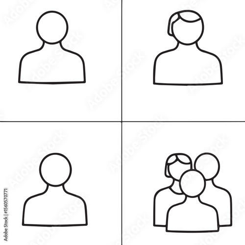 A grid of four squares, each containing a simple outline icon of a person or a group, representing user profiles or social interactions.