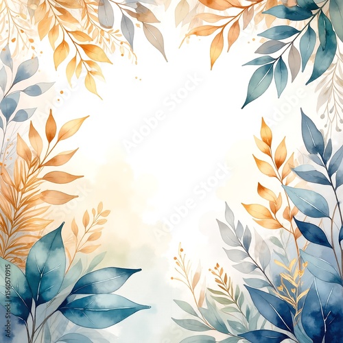 A vibrant watercolor painting showcasing delicate leaves and intertwining branches, blending shades of green and brown, evoking a serene, natural ambiance.