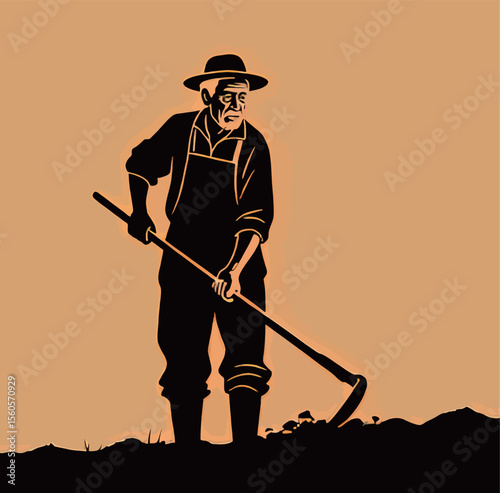 Elderly man in silhouette tending to soil, showcasing dedication and hard work.