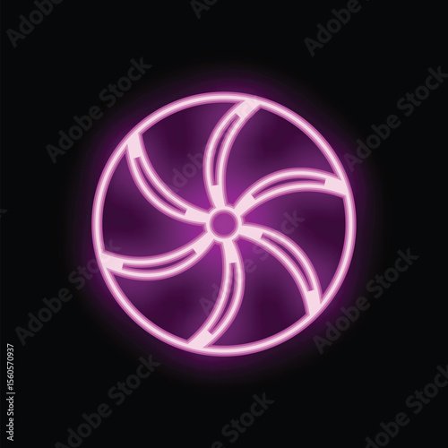 Neon pink candy glowing on a black background