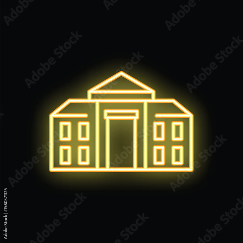 Glowing neon sign depicting a university or college building