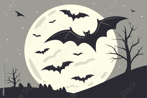 Bat Swarm in Front of Full Moon
