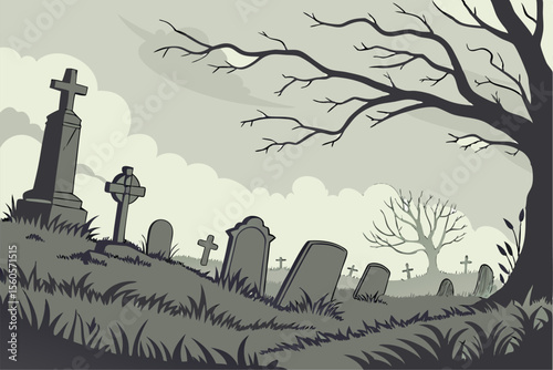 Creepy Graveyard Vector Scene
