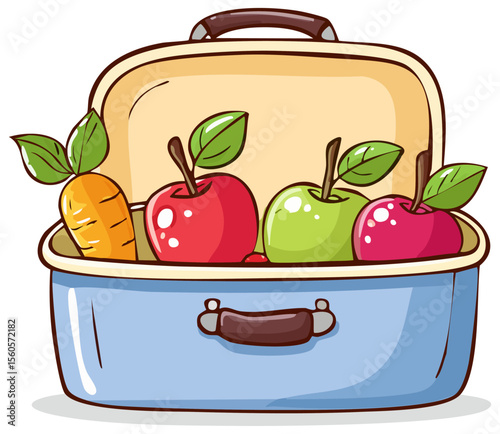 Open lunchbox with fruits and vegetables