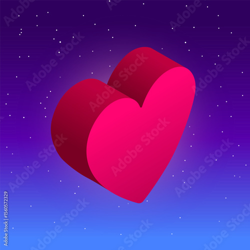 Isometric heart in outer space — 3D vector icon with cosmic background