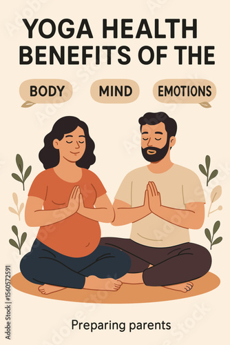 Yoga Health Benefits for Body, Mind, and Emotions – Pregnant Woman and Partner Meditating Together, Prenatal Yoga Practice, Preparing Parents for Childbirth, Wellness and Relaxation Concept