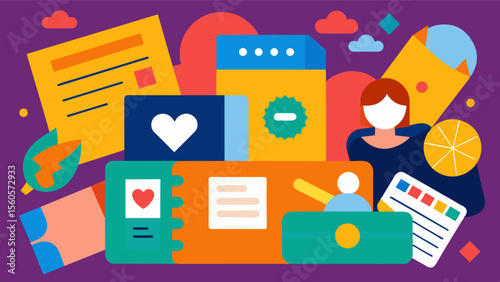 A colorful collage of various objects such as ticket stubs photos and handwritten notes highlighting the diverse range of meaningful items that can be included in a memory box.. Vector illustration